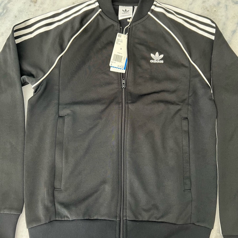 Size Small black with white stripes Adidas Zip up Jacket